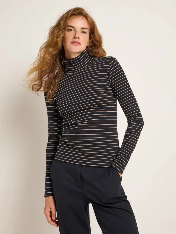 Lanius Streifen-Rollkragenshirt (GOTS) Outlet