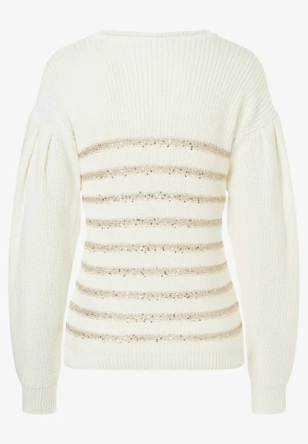 More & More Pullover mit Paillettenstreifen, ecru, Herbst-Kollektion 50% Rabatt mit kostenlosem Versand