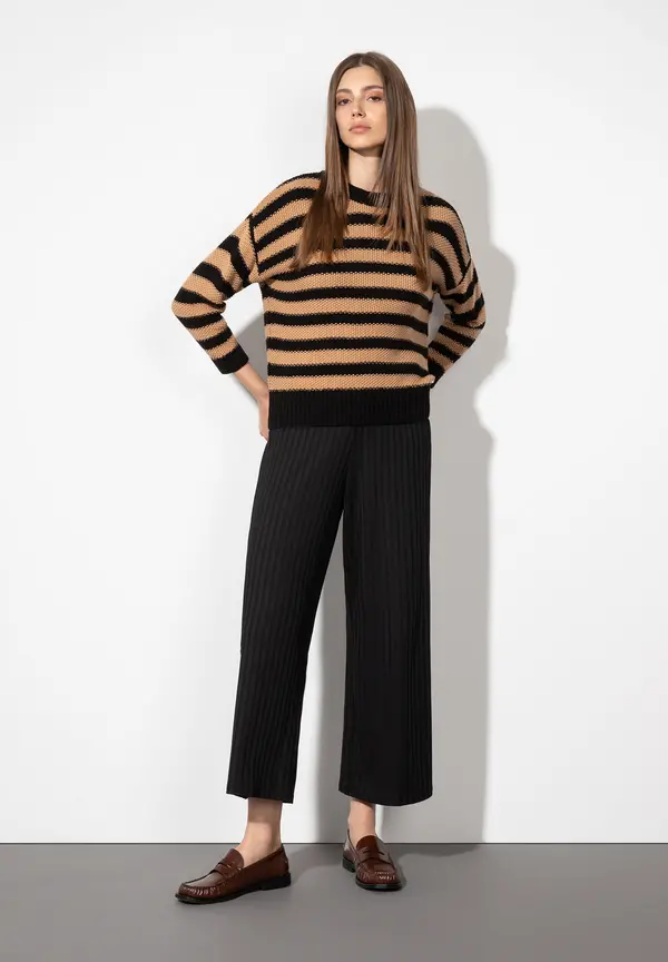 More & More Strukturpullover mit Streifen, schwarz/beige Black Friday