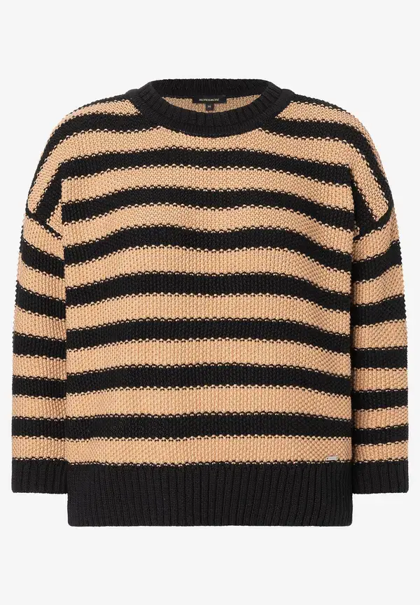 More & More Strukturpullover mit Streifen, schwarz/beige Black Friday
