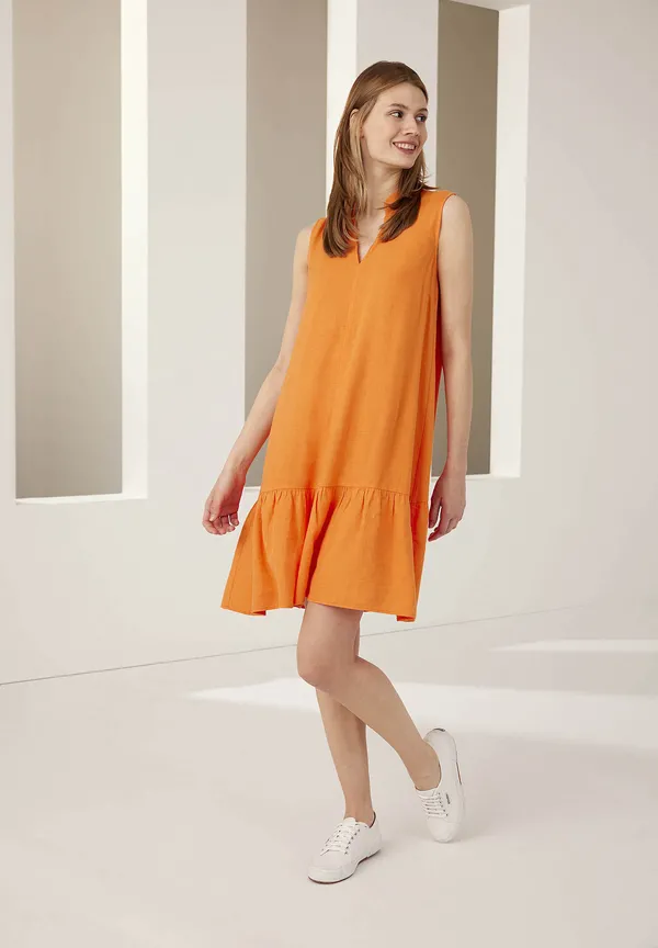 More & More Leinen/Viskose Kleid, fresh orange, Sommer-Kollektion Super Rabatt