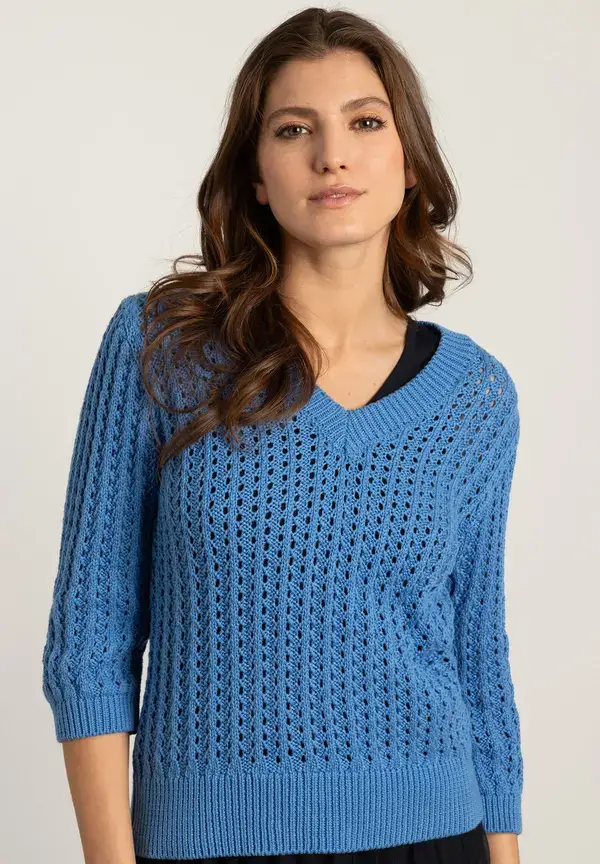 More & More Ajour Pullover mit 3/4 Arm, blue breeze, Frühjahrs-Kollektion Meist gekauft