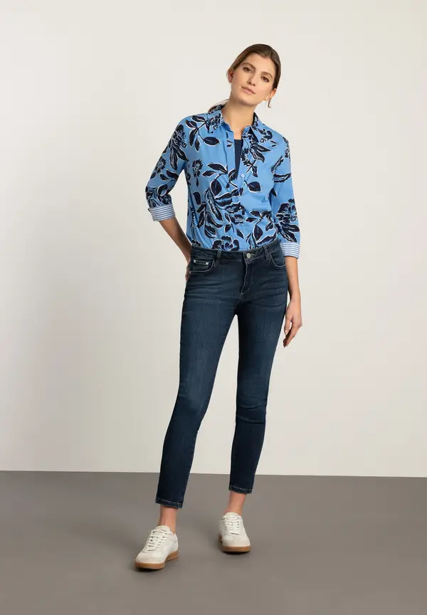 More & More Hemdbluse, Flowerprint, hellblau/marine, Frühjahrs-Kollektion Online Shopping