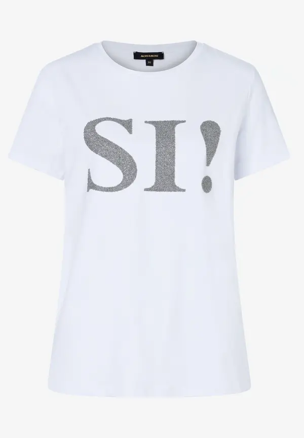 More & More T-Shirt mit Perlenaufschrift, weiß, Herbst-Kollektion Kostenlose Rückgabe
