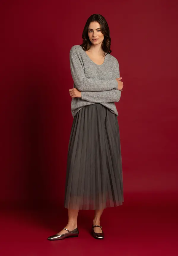 More & More V-Neck Pullover, grau, Herbst-Kollektion Letzter Tag
