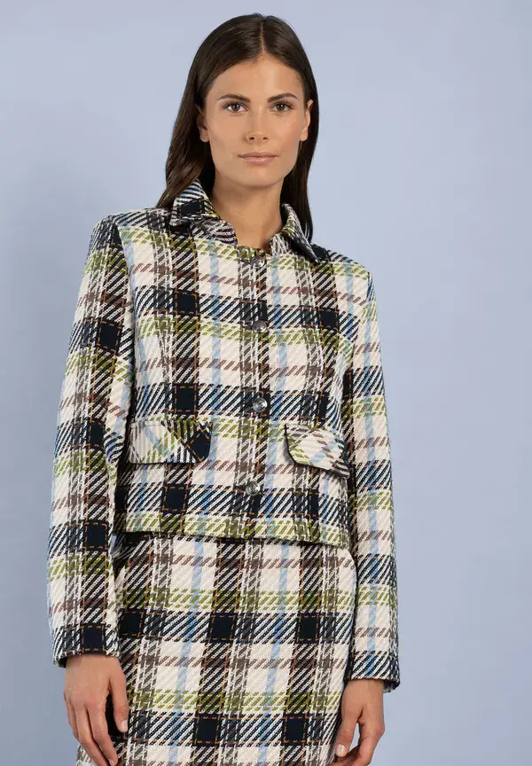 More & More kurze Blazerjacke, Maxi-Karo 50% Rabatt mit kostenlosem Versand
