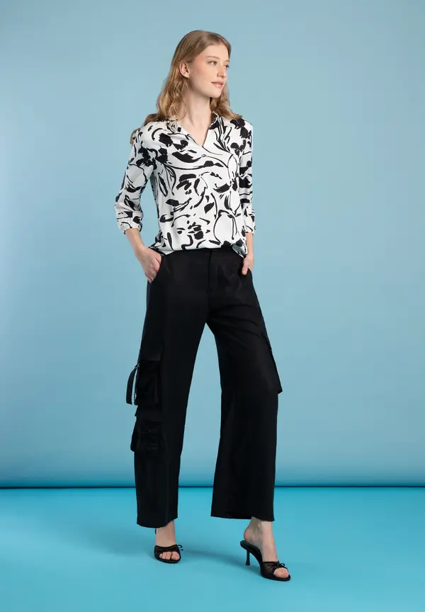 More & More Printbluse, schwarz/ecru, Frühjahrs-Kollektion Letzte 3 Tage