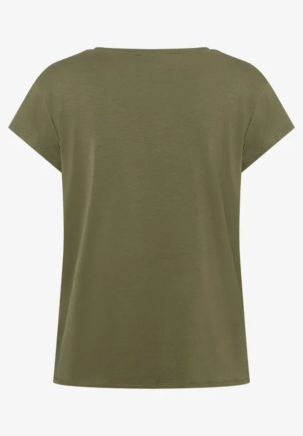 More & More T-Shirt mit Strass-Schriftzug, oliv Begrenztes Angebot