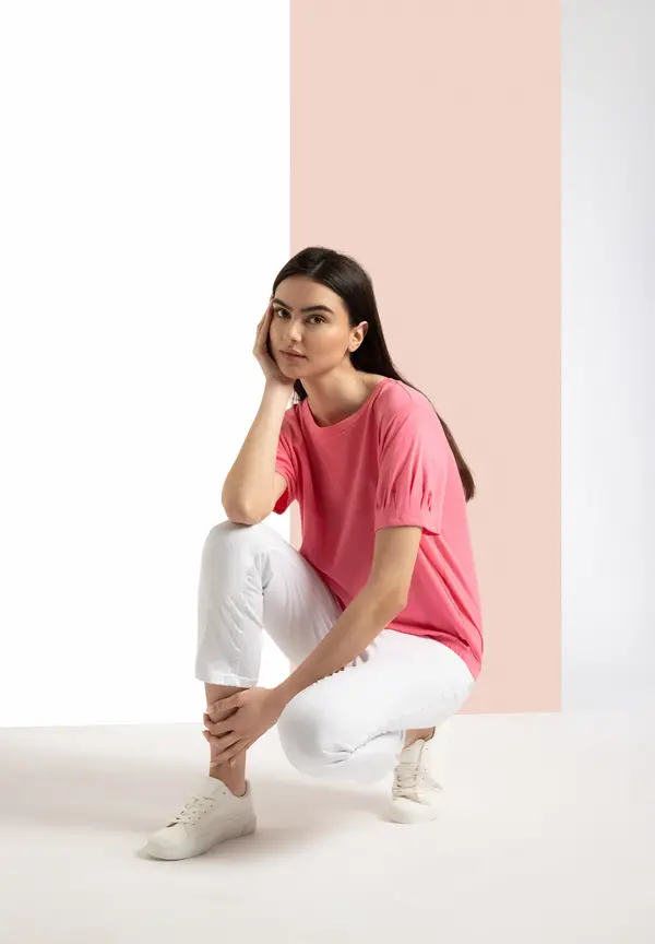 More & More Shirt mit Faltendetail, sorbet pink, Sommer-Kollektion Räumungsverkauf