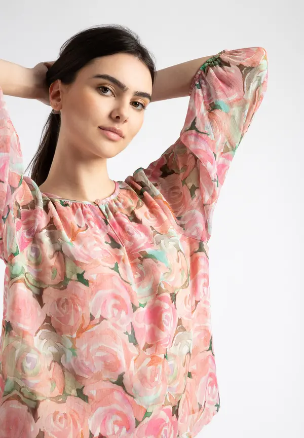 More & More Chiffonbluse, Rosenprint, Sommer-Kollektion VIP-Rabatte