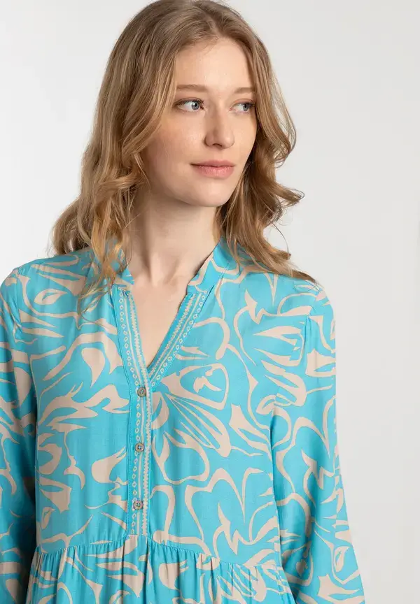 More & More langes Tunikakleid, abstrakter Flowerprint, Frühjahrs-Kollektion Vierteljährliche Förderung