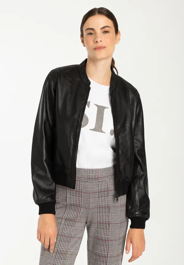 More & More Lederblouson, schwarz Kostenloser Versand international