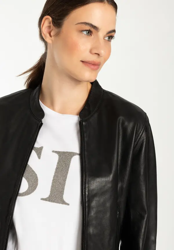 More & More Lederblouson, schwarz Kostenloser Versand international
