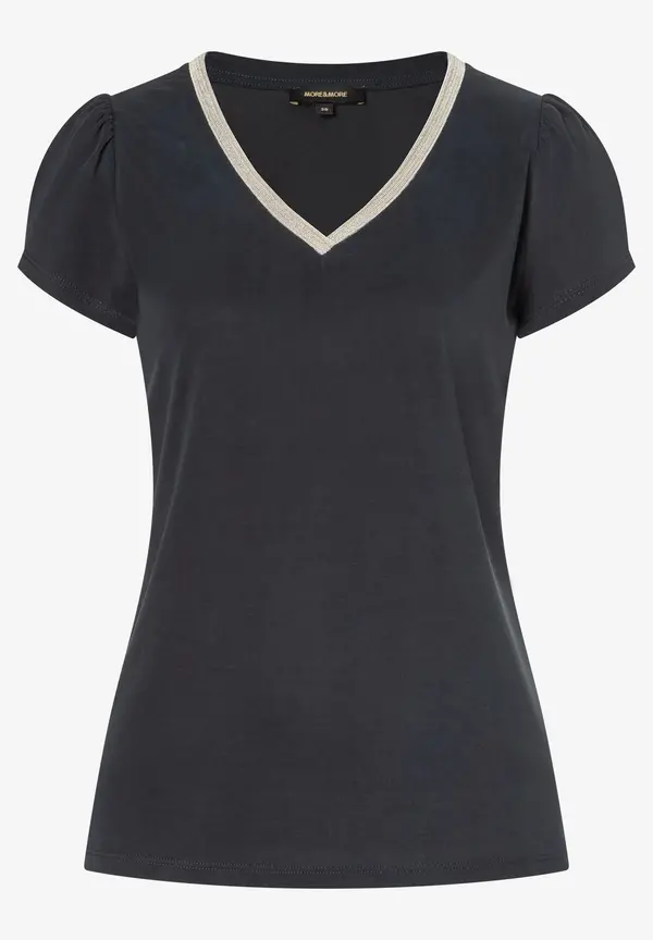 More & More T-Shirt mit Zierkante, schwarz Auslauf