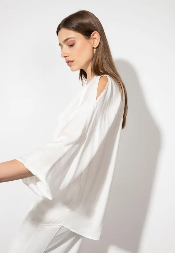 More & More Satinbluse mit Cut-Outs, ecru Verkauf