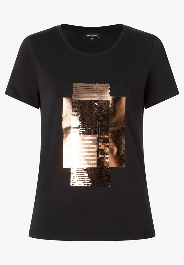 More & More T-Shirt mit Pailletten-Applikation, schwarz Blitzverkäufe