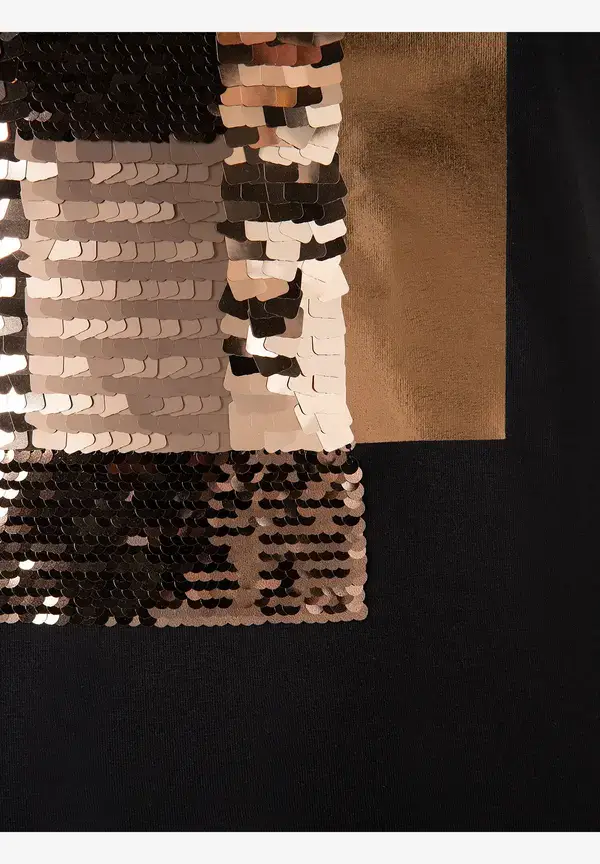 More & More T-Shirt mit Pailletten-Applikation, schwarz Blitzverkäufe