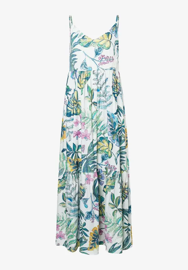 More & More Maxi Satinkleid, Blätterprint, Sommer-Kollektion VIP-Rabatte