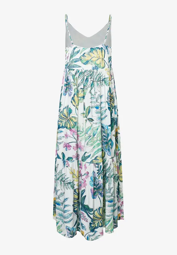 More & More Maxi Satinkleid, Blätterprint, Sommer-Kollektion VIP-Rabatte