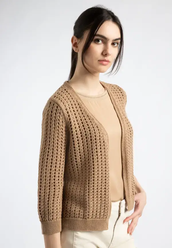 More & More Ajour Cardigan, soft toffee, Sommer-Kollektion Speichern exportieren