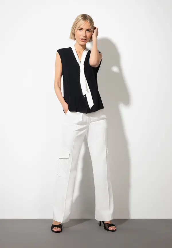 More & More Bluse mit kontrastfarbigem Schalkragen, Sommer-Kollektion Verkauf