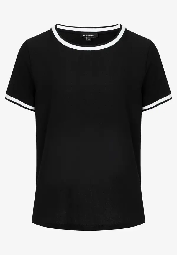 More & More Blusenshirt mit Kontrastabschlüssen, schwarz/weiß, Frühjahrs-Kollektion Schlussverkauf
