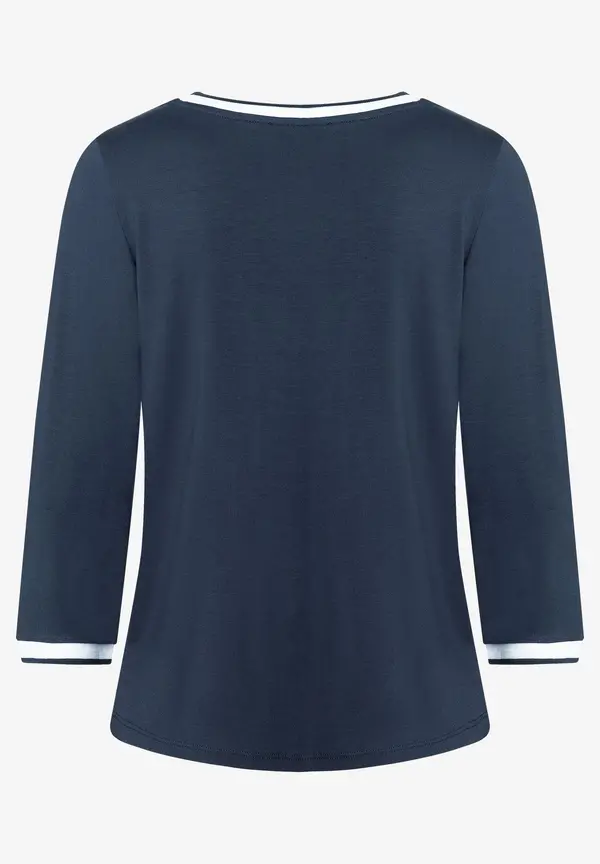 More & More Blusenshirt mit Kontrastabschlüssen, marine Osterangebot