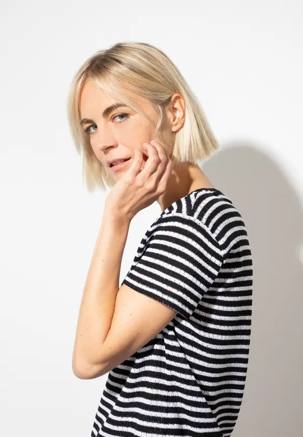 More & More Ajour Shirt, schwarz/weiß gestreift, Sommer-Kollektion Online