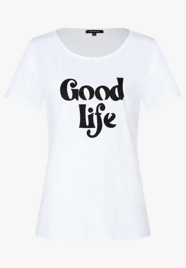 More & More T-Shirt mit Steinchen-Schriftzug, weiß, Sommer-Kollektion Outlet