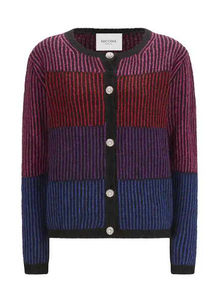 Nicowa Striped Cardigan SINOWA in BLACK MULTICOLORarticle number NC8A22101019E-002 Nicowa Striped Cardigan SINOWA in BLACK MULTICOLORarticle number NC8A22101019E-002