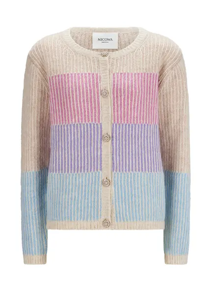 Nicowa Striped Cardigan SINOWA in CREAM MULTICOLORarticle number NC8A22101012E-072 Nicowa Striped Cardigan SINOWA in CREAM MULTICOLORarticle number NC8A22101012E-072