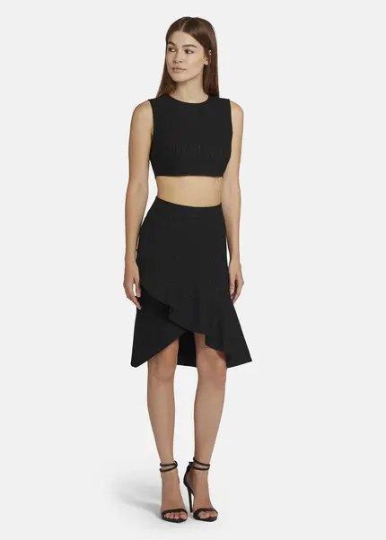 Nicowa Pinstripe twill flounce Skirt - LOWIANA in BLACK PINSTRIPEarticle number NC9A24005019E-002 Outlet
