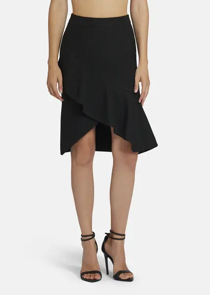 Nicowa Pinstripe twill flounce Skirt - LOWIANA in BLACK PINSTRIPEarticle number NC9A24005019E-002 Outlet