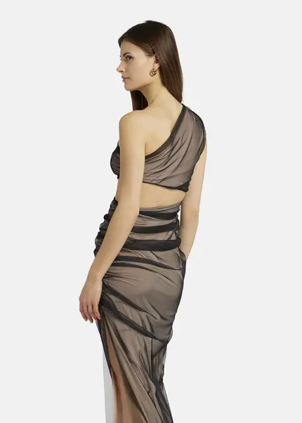 Nicowa Asymmetrical mesh dress - AWITO MAXI in Blackarticle number NC9A1401119E-002 Sonderangebote