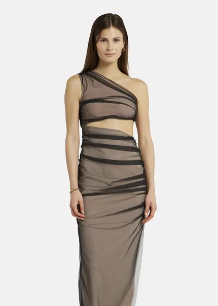 Nicowa Asymmetrical mesh dress - AWITO MAXI in Blackarticle number NC9A1401119E-002 Sonderangebote