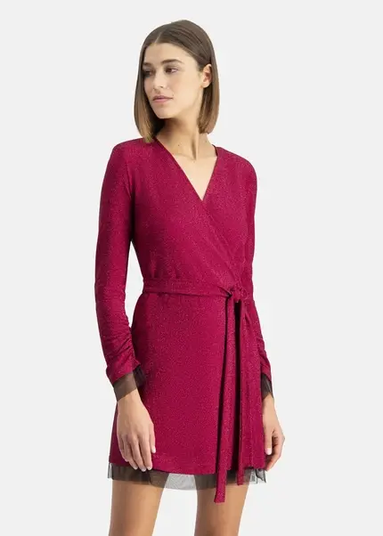 Nicowa Mini wrap dress in lamé- MILOWA in PINKarticle number NC7A24038044E-139 Fabrikladen