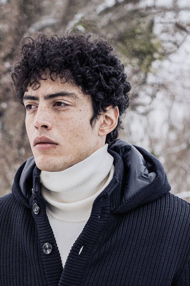 Phil Petter Hybrid-Kapuzenknopfjacke aus Merinowolle und Nylon-Stepp Günstiger Verkauf