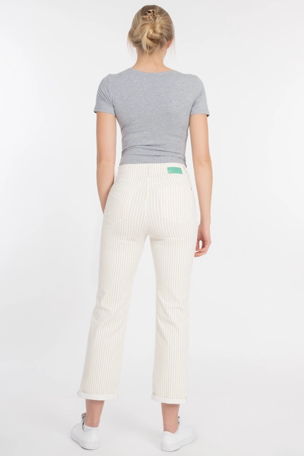 Recover Pants Frieda, Straght-Fit Hose in STREIFEN ECRU/ BEIGE Artikelnummer REC-13395-4149-202 Black Friday Preise