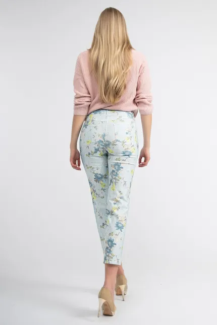 Recover Pants 5-Pocket Druckhose in HELLBLAU-BLAU-ZITRONE-ECRU Artikelnummer REC-12820-01-3992-65 Großer Ausverkauf