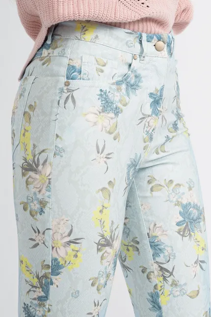 Recover Pants 5-Pocket Druckhose in HELLBLAU-BLAU-ZITRONE-ECRU Artikelnummer REC-12820-01-3992-65 Großer Ausverkauf