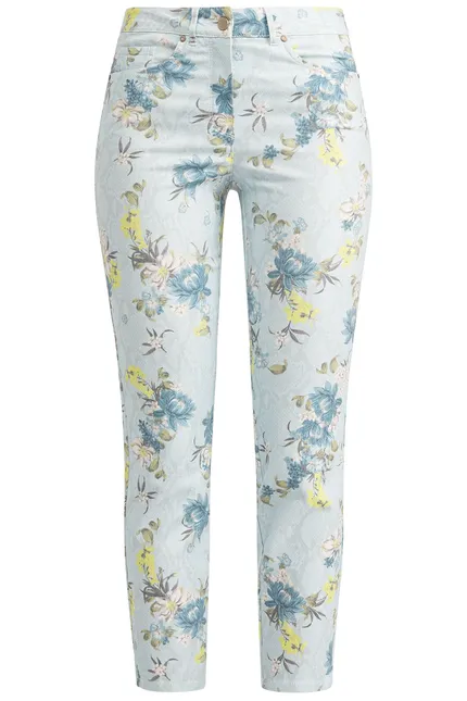Recover Pants 5-Pocket Druckhose in HELLBLAU-BLAU-ZITRONE-ECRU Artikelnummer REC-12820-01-3992-65 Großer Ausverkauf