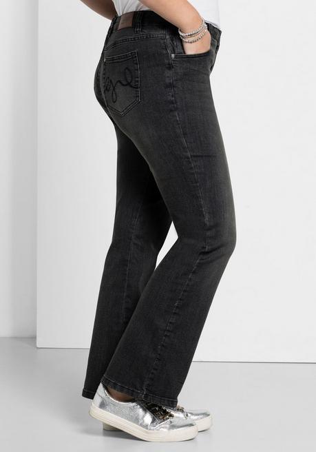 sheego Bootcut-Jeans in 5-Pocket-Form, mit Used-Effekten - black Denim sheego Clearance-Verkauf