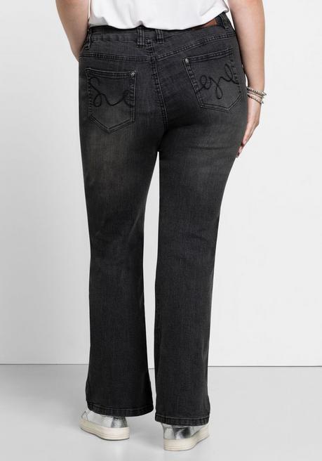sheego Bootcut-Jeans in 5-Pocket-Form, mit Used-Effekten - black Denim sheego Clearance-Verkauf