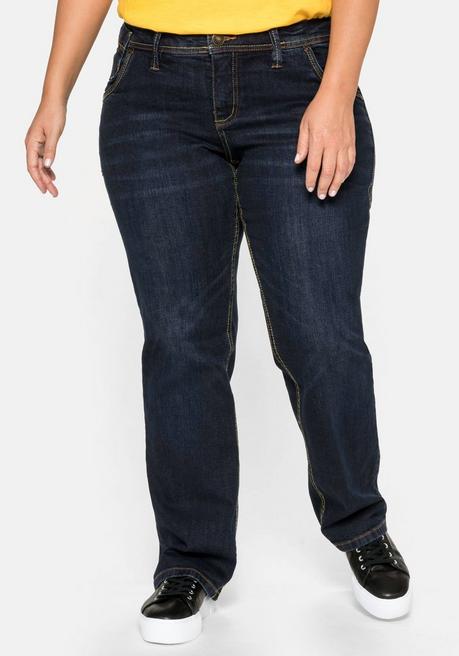 sheego Gerade Stretch-Jeans mit Used-Effekten - dark blue Denim sheego Fabrikladen