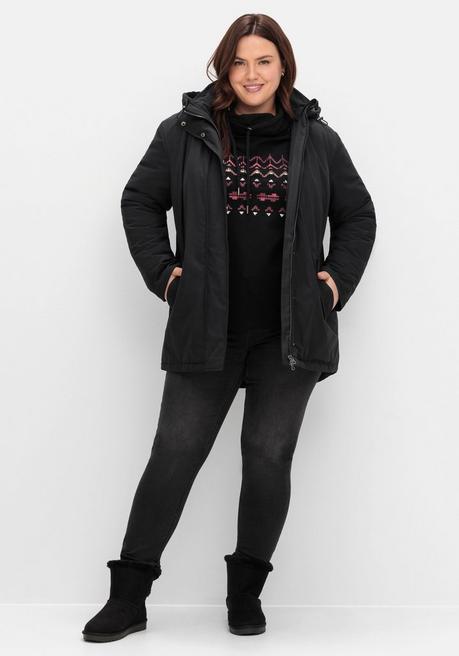 sheego Parka mit gefütterter Kapuze und 2-Wege-Zipper - schwarz sheego Begrenzt auf 3 Tage