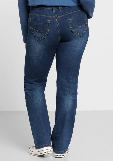 sheego Gerade Stretch-Jeans mit Used-Effekten - blue Denim sheego 50% Rabatt für begrenzte Zeit