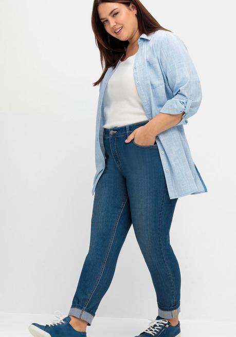 sheego Schmale Jeans mit Kontrastnähten - blue Denim sheego Hotsell