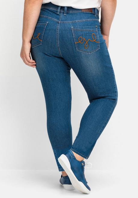 sheego Schmale Jeans mit Kontrastnähten - blue Denim sheego Hotsell
