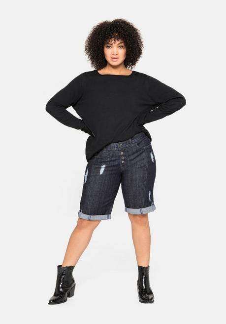 sheego Longpullover mit U-Boot-Ausschnitt und Leinenanteil - schwarz sheego Limitierter Zeitrabatt