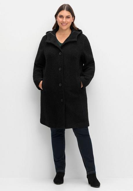 sheego Kapuzenmantel in kuscheliger Bouclé-Qualität - schwarz sheego Sonderangebot